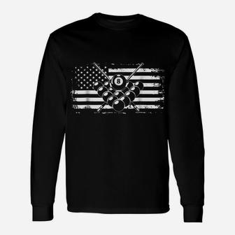 Billiards T Shirt Pool Billiards American Flag Gift Tee Unisex Long Sleeve | Crazezy