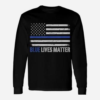 Blue Lives Matter Thin Blue Line American Flag Cop Unisex Long Sleeve | Crazezy CA