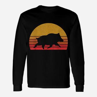 Boar Hunting - Retro Sunset Wild Pigs Boar Hunter Gift Unisex Long Sleeve | Crazezy
