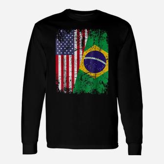 Brazilian Roots Tshirt | Half American Flag | Brazil Shirt Unisex Long Sleeve | Crazezy
