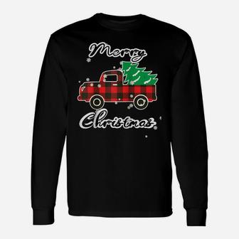 Buffalo Plaid Christmas Tree Cute Red Truck Xmas Gift Raglan Baseball Tee Unisex Long Sleeve | Crazezy CA