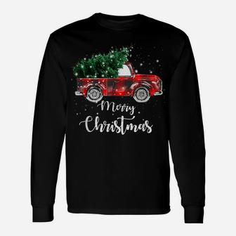Buffalo Plaid Christmas Tree Red Truck Unisex Long Sleeve | Crazezy DE