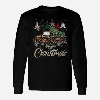 Buffalo Plaid Christmas Tree Red Truck With Leopard Print Unisex Long Sleeve | Crazezy CA