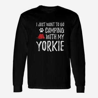 Camping Yorkie For Funny Dog Mom Or Dog Dad Camper Unisex Long Sleeve | Crazezy CA