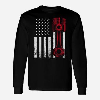Car Enthusiast - American Flag Piston Muscle Car Gift Unisex Long Sleeve | Crazezy