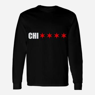 Chicago Chi With 4 Red 6 Corner Stars Of The Chicago Flag Sweatshirt Unisex Long Sleeve | Crazezy
