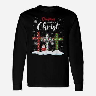 Christmas Begins With Christ Snowman Christian Cross Xmas Unisex Long Sleeve | Crazezy