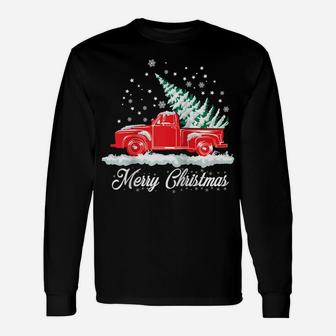 Christmas Classic Old Red Truck Classic XMAS Tree Raglan Baseball Tee Unisex Long Sleeve | Crazezy