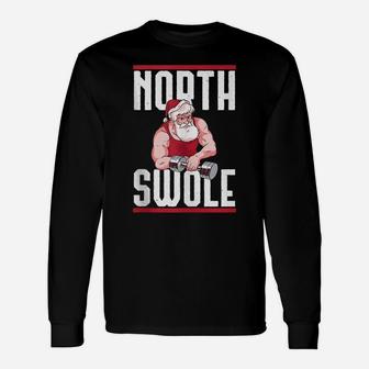 Christmas North Swole Muscled Santa Holiday Workout Costume Unisex Long Sleeve | Crazezy CA