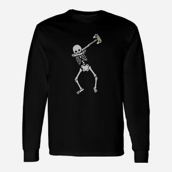 Cool Dabbing Skeleton Gamer Shirt Dab Dance Video Games Unisex Long Sleeve | Crazezy CA