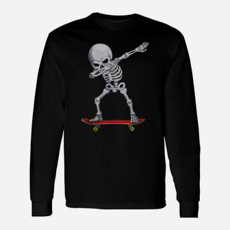 Dabbing Skate Skeleton Skateboard Clothes, Skater Boys Mens T Shirt Unisex Long Sleeve | Crazezy DE