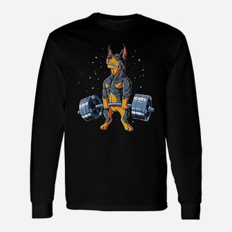 Doberman Weightlifting Funny Deadlift Men Fitness Gym Gifts Unisex Long Sleeve | Crazezy CA