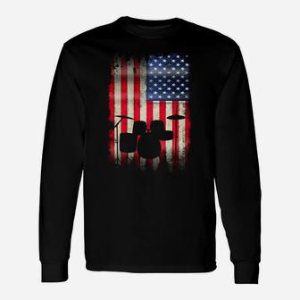 Drum Set Usa American Flag 4Th Of July Patriotic Drummer Sweatshirt Unisex Long Sleeve | Crazezy