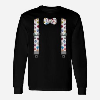 Easter Eggs Bow Tie & Suspenders Tee Egg Hunting Bunny Unisex Long Sleeve | Crazezy AU