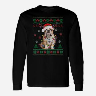 English Bulldog Christmas Lights Santa Dog Lover Ugly Sweate Unisex Long Sleeve | Crazezy AU