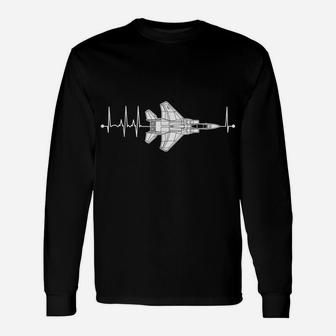 F-15 Eagle Schematic Airplane Pulse Ekg Pilot F15 Heartbeat Unisex Long Sleeve | Crazezy DE