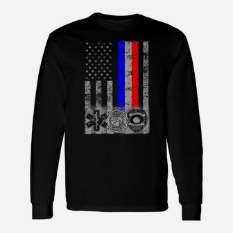 Fireman, Police, And Emt First Responder Flag Sweatshirt Unisex Long Sleeve | Crazezy