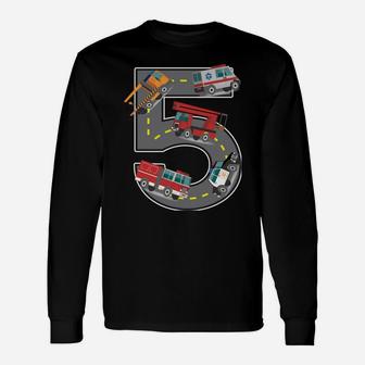 Five Year Old 5Th Birthday Fire Truck Ambulance Police Car Unisex Long Sleeve | Crazezy DE