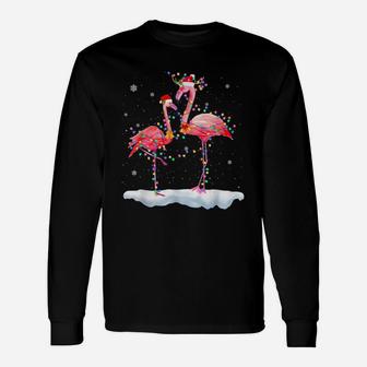 Flamingo Christmas Tree Santa Hat Xmas Light Merry Christmas Unisex Long Sleeve | Crazezy