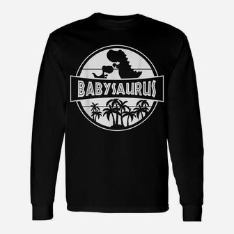 Fun Cute Babysaurus With Parent And Retro Vintage For Baby Unisex Long Sleeve | Crazezy