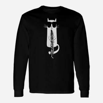 Funny Cat Wearing Sunglasses Playing Oboe Unisex Long Sleeve | Crazezy