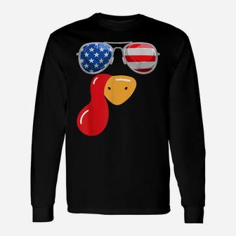 Funny Cute Turkey Face Thanksgiving American Flag Sunglasses Unisex Long Sleeve | Crazezy CA