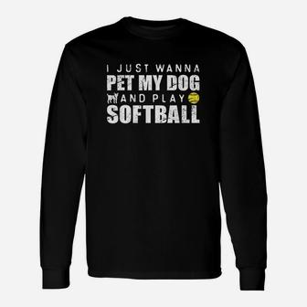 Funny Girls Softball Puppy Dog Lover Gift Unisex Long Sleeve | Crazezy DE