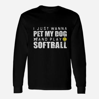 Funny Girls Softball Puppy Dog Lover Gift Unisex Long Sleeve | Crazezy DE