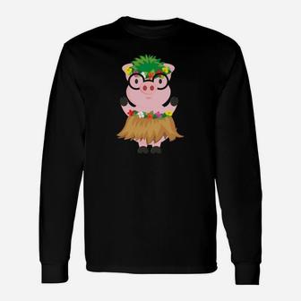 Funny Hula Dancing Pig W Grass Skirt Unisex Long Sleeve | Crazezy