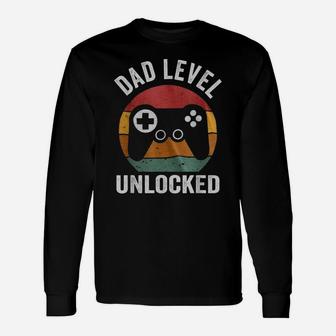 Funny New Dad Shirt Dad Level Unlocked Tee Shirt Gaming Unisex Long Sleeve | Crazezy