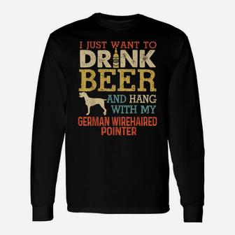 German Wirehaired Pointer Dad Drink Beer Hang With Dog Funny Unisex Long Sleeve | Crazezy