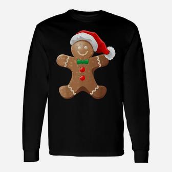 Gingerbread Man Cookie With Santa Claus Hat Christmas Unisex Long Sleeve | Crazezy