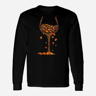 Glass Of Wine Maple Leaf Autumn Fall Funny Drink Wine Lover Unisex Long Sleeve | Crazezy