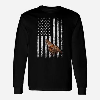 Grouse American Flag, Bird Hunting Grouse Unisex Long Sleeve | Crazezy