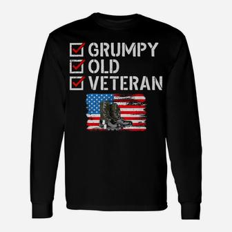 Grumpy Old Veteran Patriotic American Military Veteran Flag Unisex Long Sleeve | Crazezy