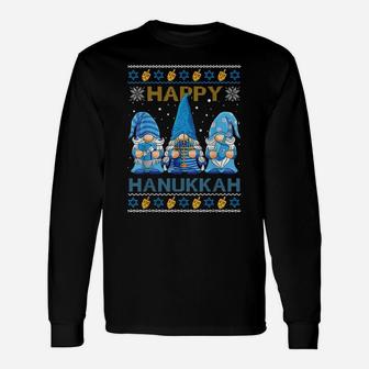 Happy Hanukkah Ugly Christmas Gnome Gnomies Menorah Dreidel Unisex Long Sleeve | Crazezy