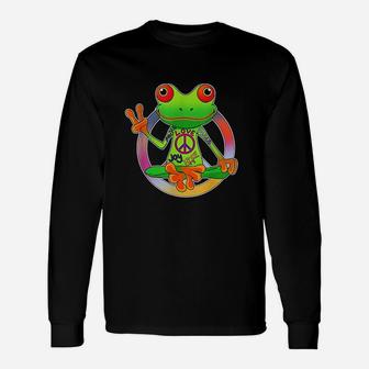 Hippie Frog Peace Sign Yoga Frogs Hippies 70s Unisex Long Sleeve | Crazezy UK