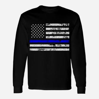 Hoodie Sweatshirt Blue Line American Flag Support Police Unisex Long Sleeve | Crazezy
