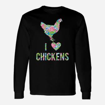 I Love Chickens Flowers Pattern Hen Heart Silhouette Pattern Unisex Long Sleeve | Crazezy