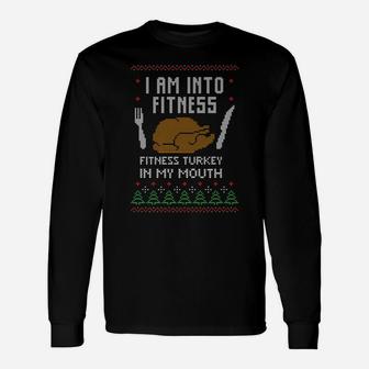 Into Fitness Funny Saying Fitness Turkey In My Mouth Holiday Unisex Long Sleeve | Crazezy CA