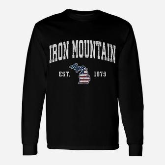 Iron Mountain Michigan Mi Vintage American Flag Design Sweatshirt Unisex Long Sleeve | Crazezy