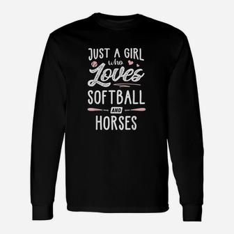 Just A Girl Who Loves Softball And Horses Unisex Long Sleeve | Crazezy DE
