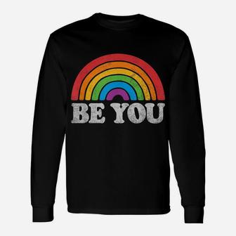 Lgbtq Be You Gay Pride Month Lgbt Rainbow Flag Retro Vintage Unisex Long Sleeve | Crazezy