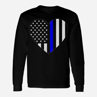 Love Our Police Officer Us Flag Heart Thin Blue Line Unisex Long Sleeve | Crazezy DE