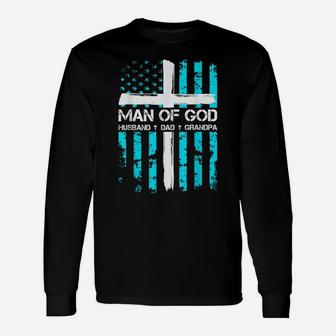 Man Of God Husband Dad Grandpa American Flag Christian Cross Unisex Long Sleeve | Crazezy UK
