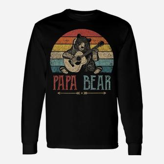 Mens Cute Papa Bear Shirt Vintage Father's Day Retro Dad Guitar Unisex Long Sleeve | Crazezy