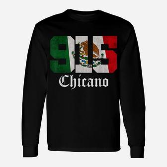Mens Mexican Flag Chicano Apparel Texas 915 Area Code Unisex Long Sleeve | Crazezy