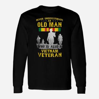 Mens Never Underestimate An OLD MAN Vietnam Veteran - Gift Tee Unisex Long Sleeve | Crazezy DE
