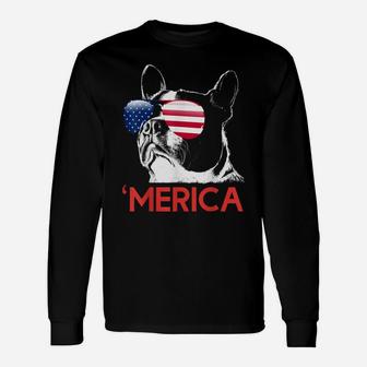 Merica Boston Terrier American Flag 4Th Of July Bostie Unisex Long Sleeve | Crazezy