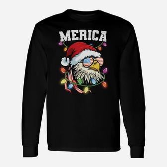 Merica Christmas Usa Flag Patriotic Veteran Santa Bald Eagle Sweatshirt Unisex Long Sleeve | Crazezy